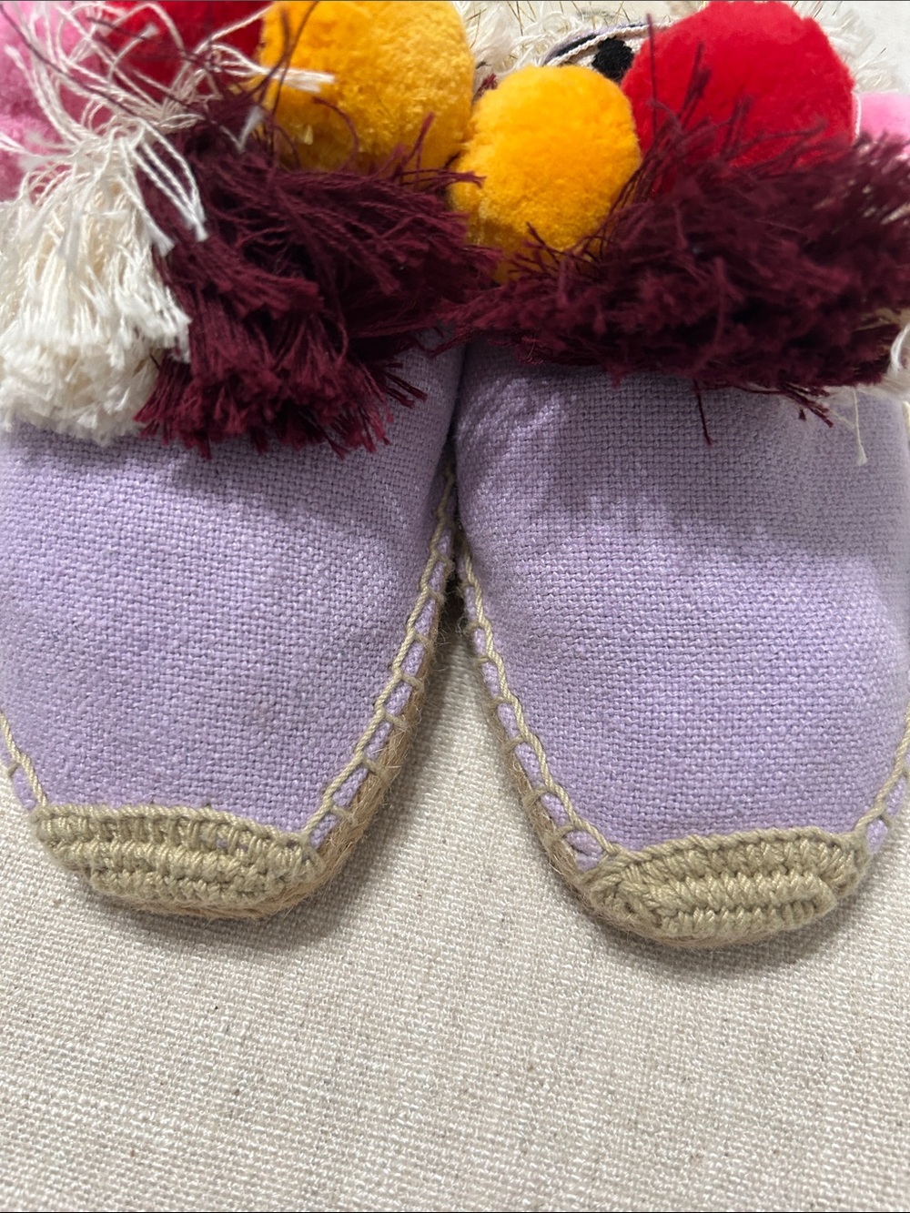 Soludos Coco Espadrille Slides Lavender Pom Pom Bohemian Tassel Summer Jute Sz 8 - Picture 8 of 9